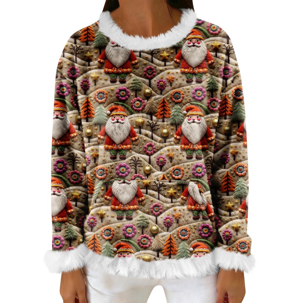 Women's Casual Fleece Sweatshirt  Long-Sleeve Round  Neck Casual Comfortable Loose-Fit Lightweight Women's Flannel Sweatshirt