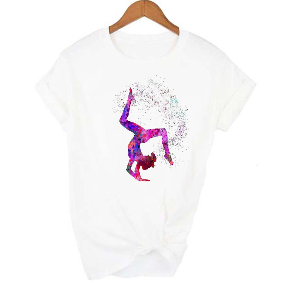 Gymnast Dancer T Shirt Femme Watercolor Gymnastics Art Tshirt Women Summer White Tee Shirt Tops