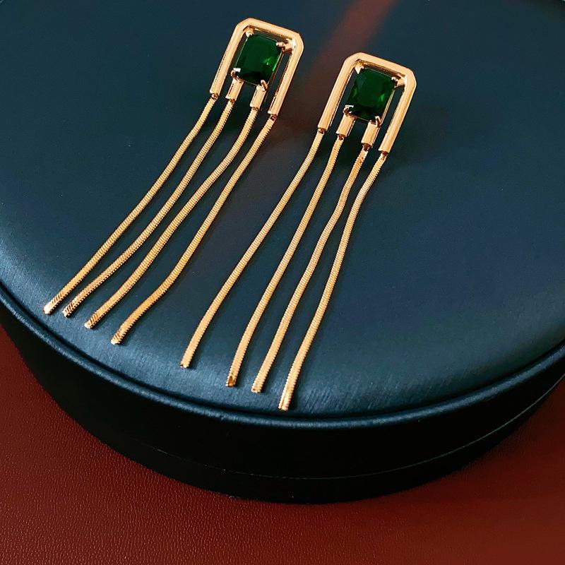 

Винтажные французские серьги-кисточки из серебра 925 пробы с квадратным цирконом — элегантный ретро-стиль для женщин Silver Needle золотой