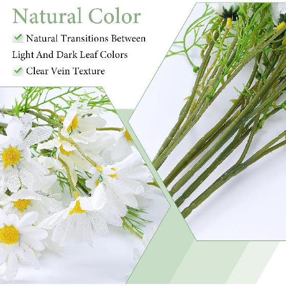 Artificial Daisy Flowers, 6 Bundles 21” White Artificial Daisy Flowers with Stems and Leaves Faux Greenery Shrubs Plants Arrangements for Home