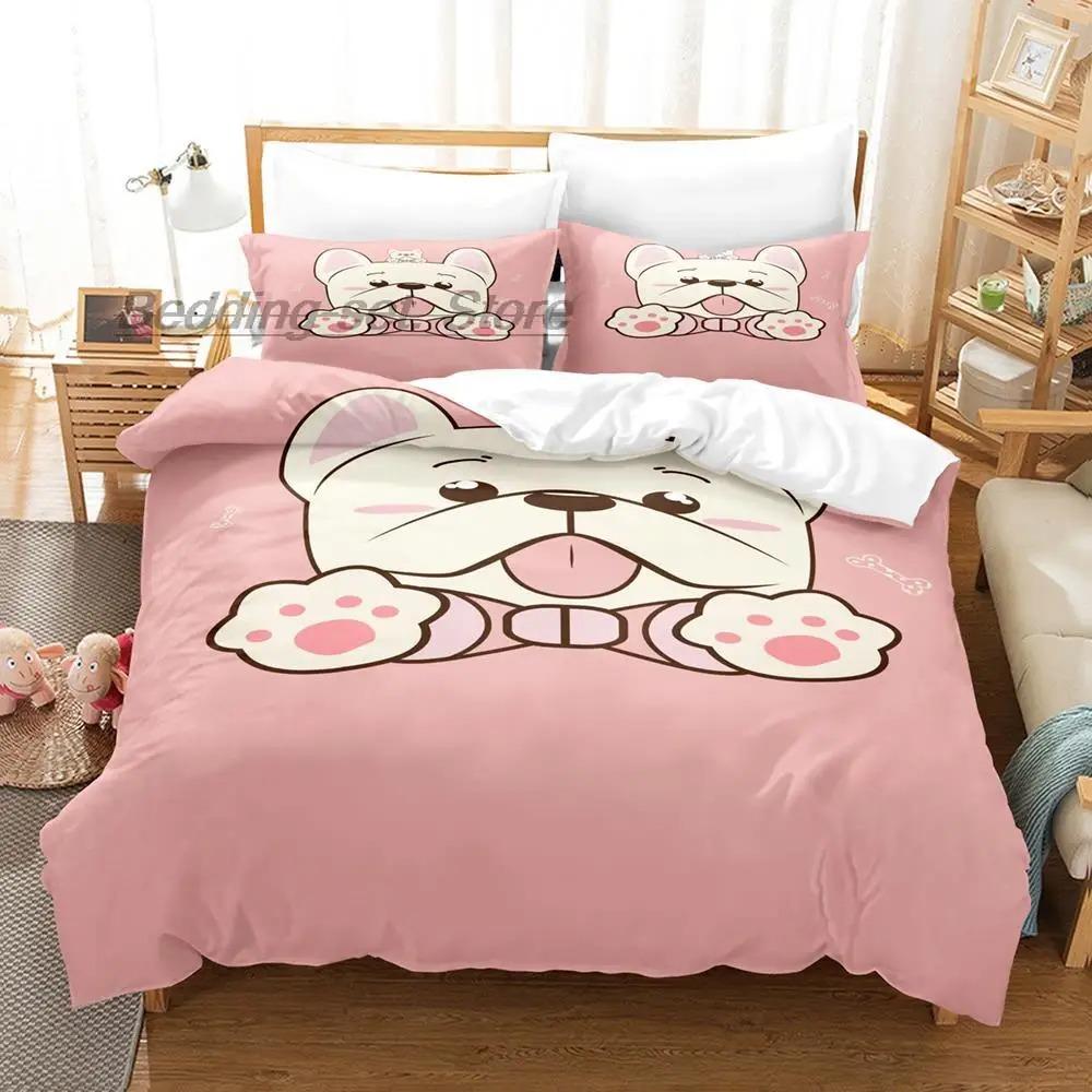 Uroczy Zestaw Pościeli dla Psa Pojedynczy Bliźniak Pełny Queen King Size Zestaw do Łóżka Aldult Dziecięca Sypialnia Zestawy Poszewek na Kołdrę Druk 3D Anime Zestaw Prześcieradeł