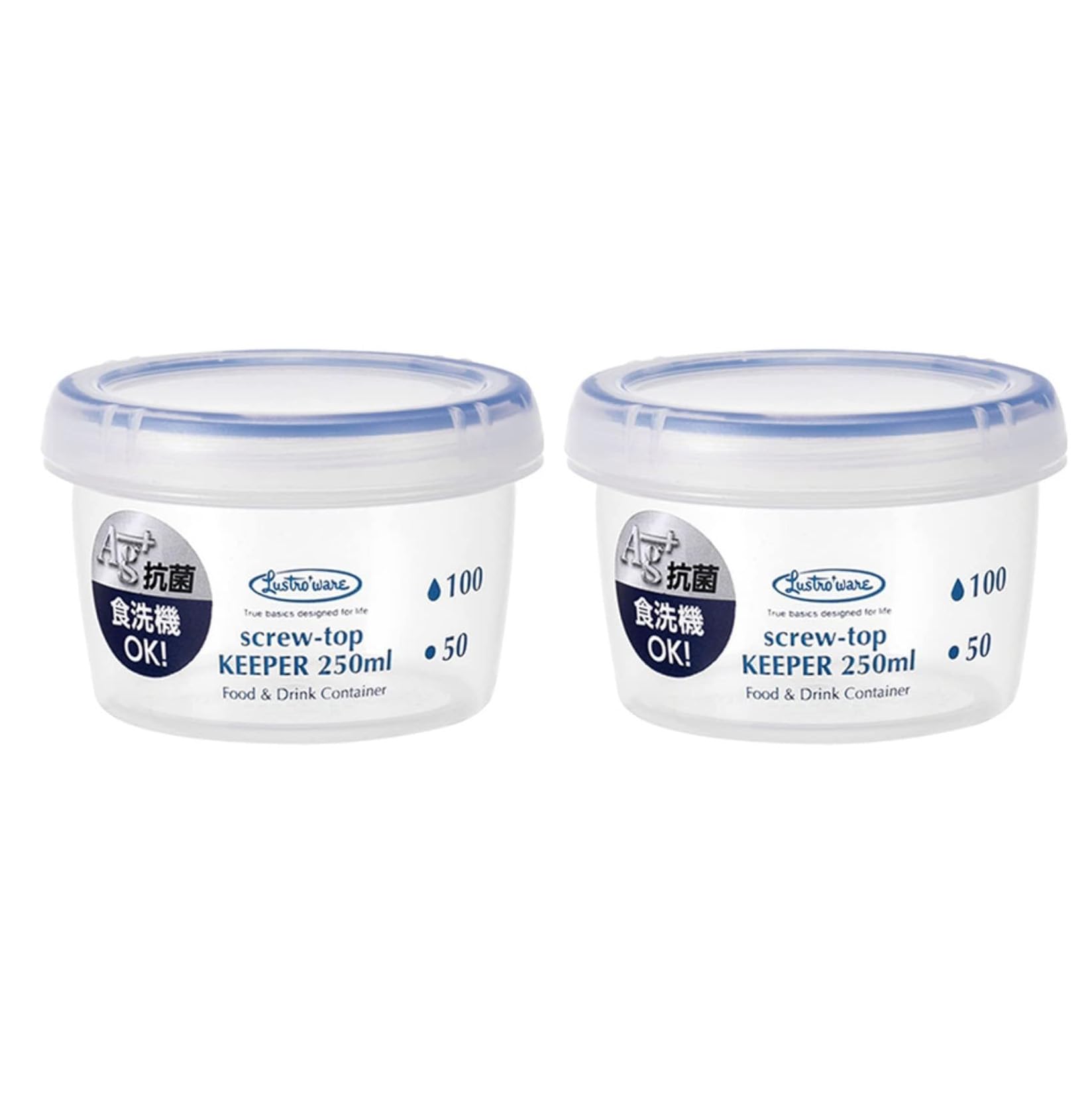 Iwasaki Kogyo Lustroware Shallow Set of Strong Ag Microwave and Dishwasher with Measurement Diameter x Height 6cm Screw-Top Keeper, 250ml, Type, 2,