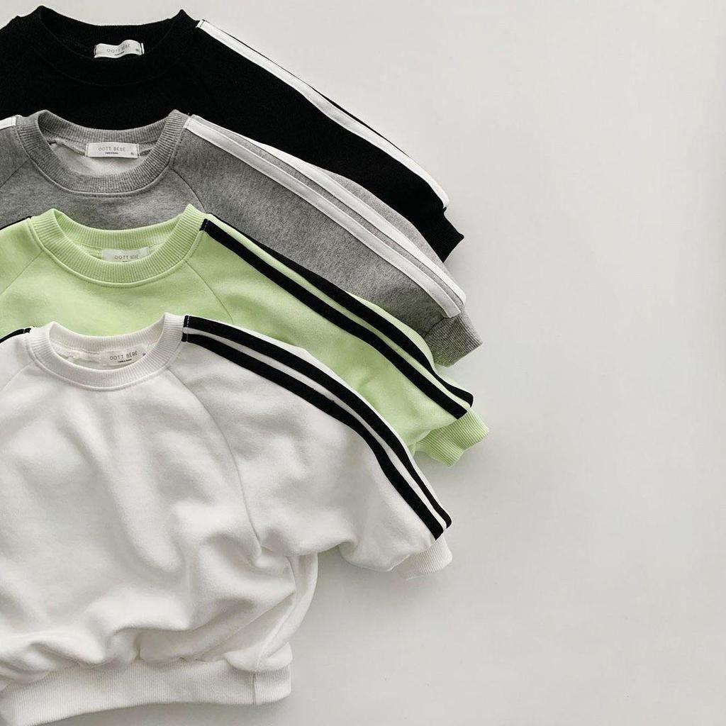 Korean Children's Side Stripe Cotton Sweatshirt & Pants Set for Boys and Girls - Autumn/Spring Casual Style