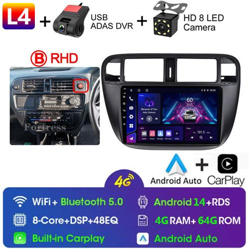 Android 14 Carplay Auto For Honda Civic 1996 1997 1998 1999 2000 2001 Multimedia Car Radio Player 4G Stereo 2 Din Tape Recorder