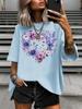 Fashion Colorful Love Heart Printed Summer Women's Plus Size T-Shirt Women's Casual Crew Neck Short Sleeved Tops