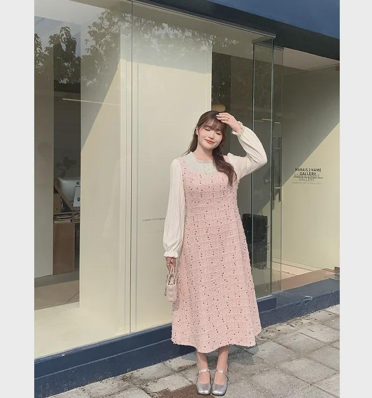 French Style High Waist Slim Qianjin Dress - Plus Size Spring Two-Piece Look