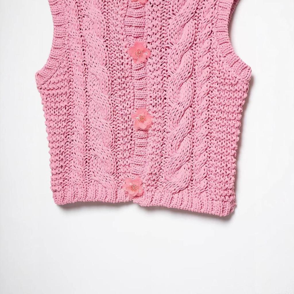 TAOP&ZA Damen Frühling Floral Geknöpfter Strickweste