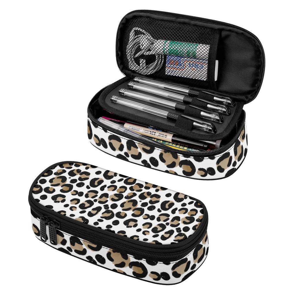 Pencil Pouch Printed 300D Polyester Smooth Zipper with Mesh Pocket Removable Divider and Pen Slots for Middle School Students