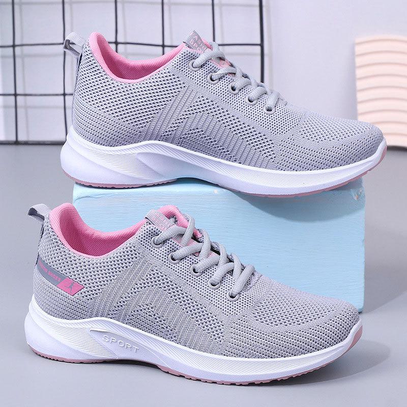 Flying Weaving New Women's Single Shoes Trendy Sports and Leisure Shoes Women's Breathable Mesh Soft-soled Running Shoes Women's Single Shoes