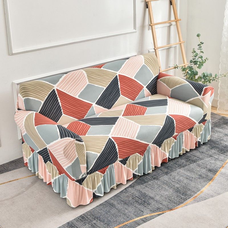 Classic Elastic Printed Sofa Slipcover with Skirt - Universal Furniture Protector for Armchair, Loveseat, 3-Seater, 4-Seater, and Sectional Sofas