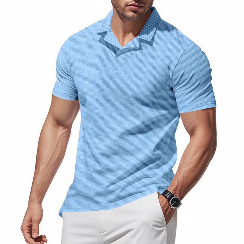 Polo de manga corta para hombre de verano: Camiseta Casual de Waffle con Cuello para Hombre
