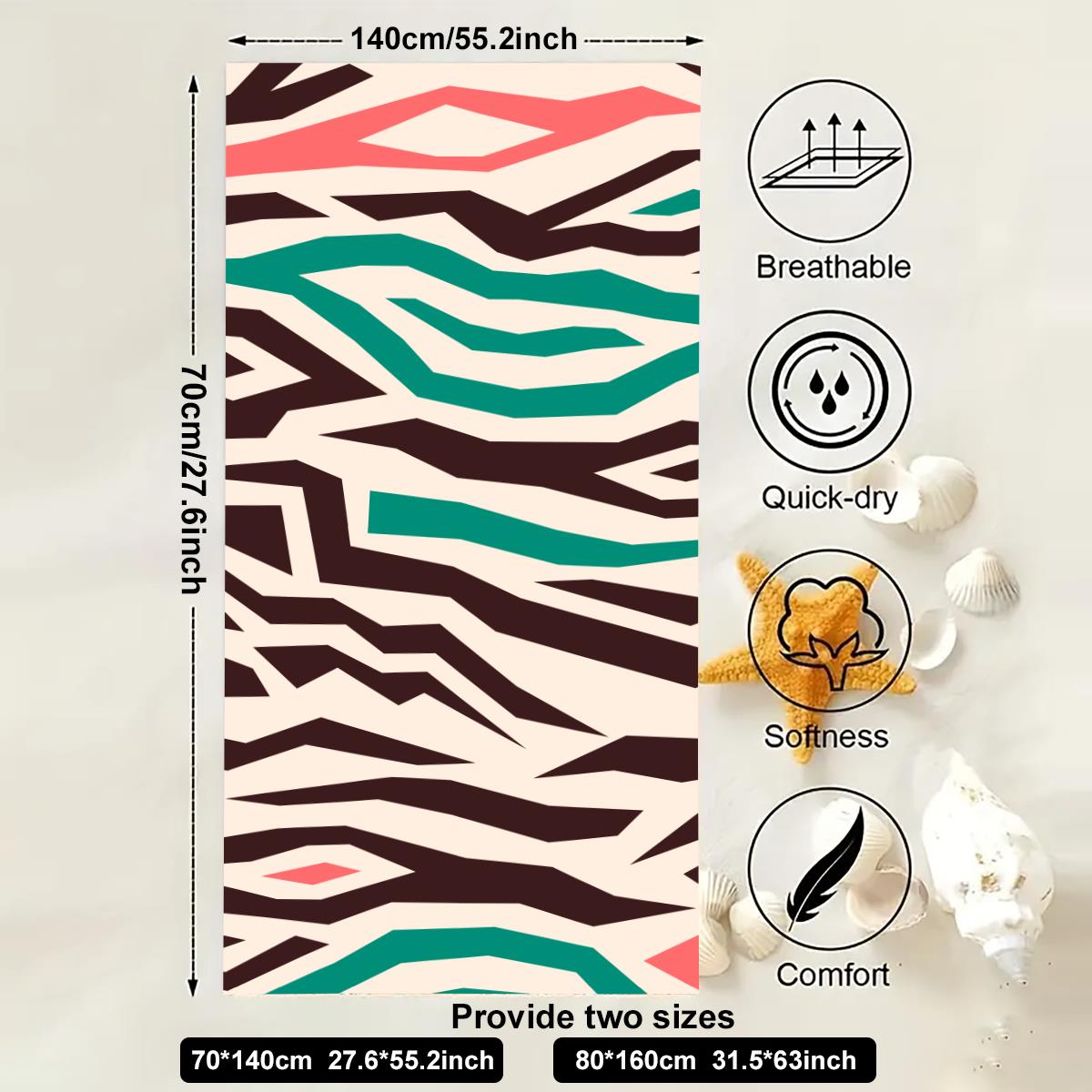 

Пляжное полотенце с геометрическим принтом, быстросохнущее, моющееся, пляжные полотенца, пескостойкое, портативное, для путешествий, плавания, кемпинга, пляжа 70x140cm