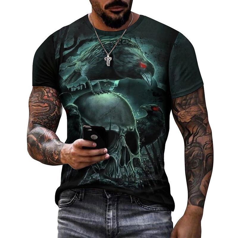 Punk Crow 3D-bedrucktes T-Shirt Dark Mighty Raven T-Shirt Herren Casual Streetwear Damen T-Shirts Casual Birds Graphic Oversized Tops