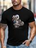 Unisex Royal Blue Crew Neck Tee Cartoon Couple Rider With Full Helmet Sport Motorcycle Graphic Biker Soft Cotton Male Casual Tops