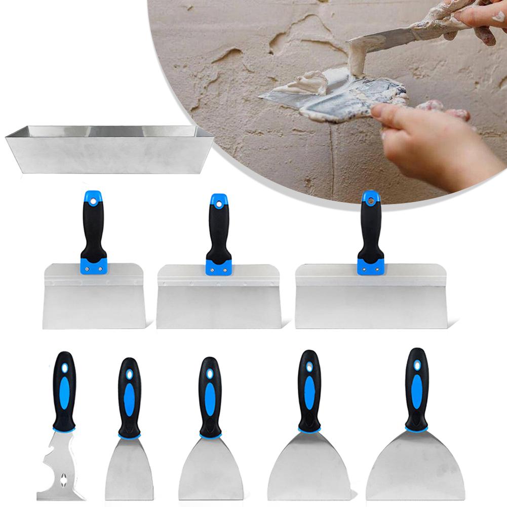 8 Piece Professional Stainless Steel Putty Scraper Set with Variety of Spatulas and Scraper Storage Box for Wall Projects