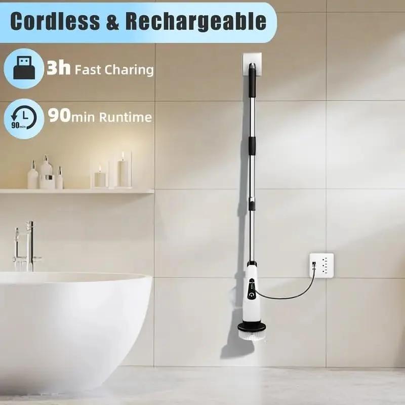 Electric Bathroom Cleaning Brush 9-in-1 Wireless Household Rotation Cleaning Brush for Bathroom Kitchen Toilet Cleaning Scrubber