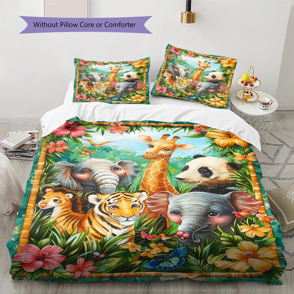 Animal Pattern Bedding Quilt Set Quilt Cover Pillowcase Home Decoration Gift (1 * Duvet Cover + 2 * Pillowcase, Without Core)