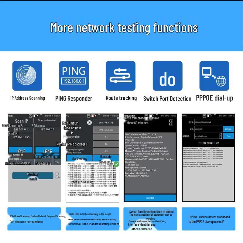 WANGLU LT-600S Touchscreen Rechargeable Network Cable Tester with OPM & PING CN plug (adapter included)