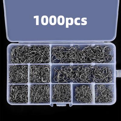 1000PCS Fishing Hooks Set High Carbon Steel Sharp Durable Barbed Fishhook Rock Fishing Equipment Gear Tackle Accessories with Bo