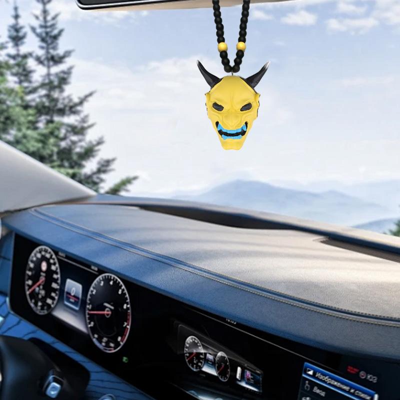 1Pc Hannya Helmet Car Accessories Charm Rear View Mirror Samurai Auto Ornament Japanese Oni Hanging Pendant