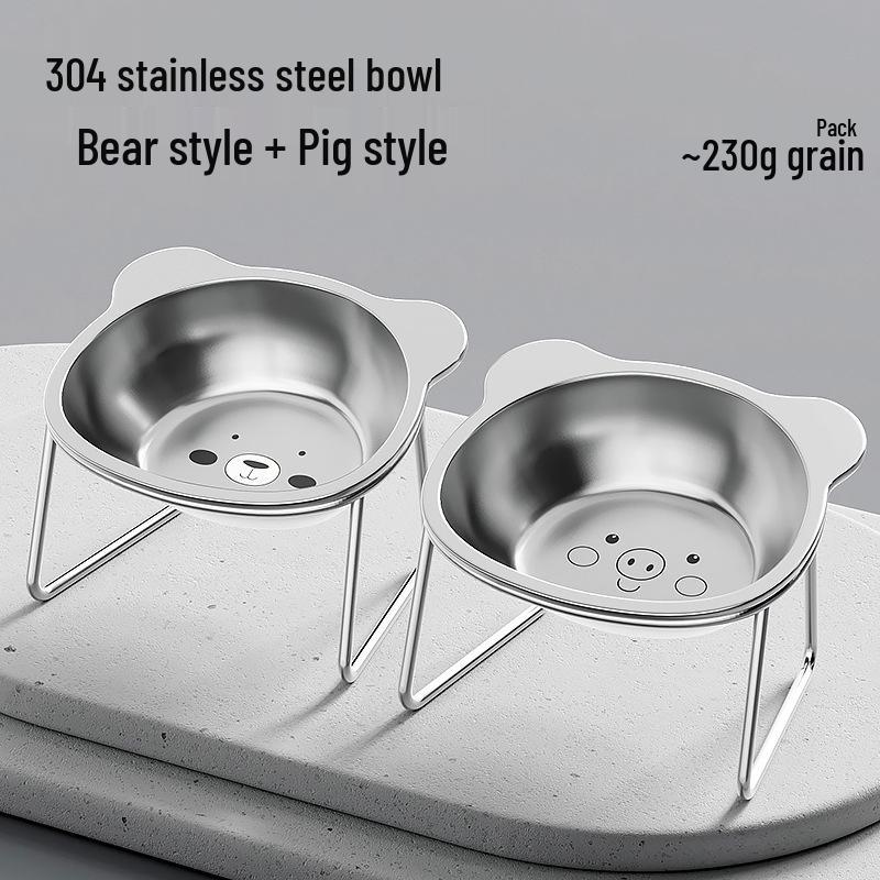 Stainless Steel Pet Bowl with Elevated Rack for Cats & Dogs - Anti-Neck Strain Design