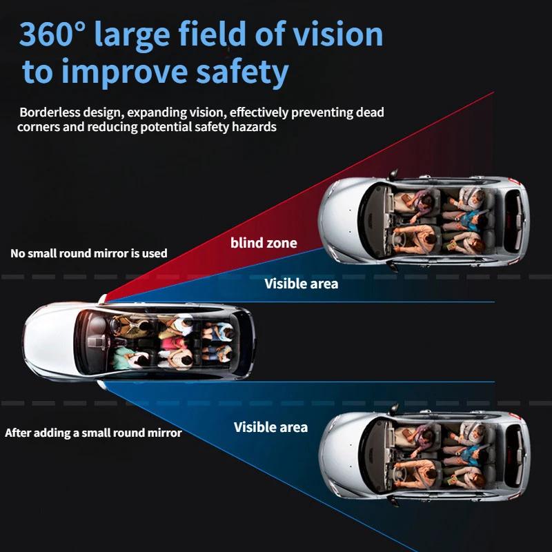2Pcs Round Frame Convex Blind Spot Mirror Safety Driving Wide-angle 360 Degree Adjustable Clear Rearview Mirror Car Accessories