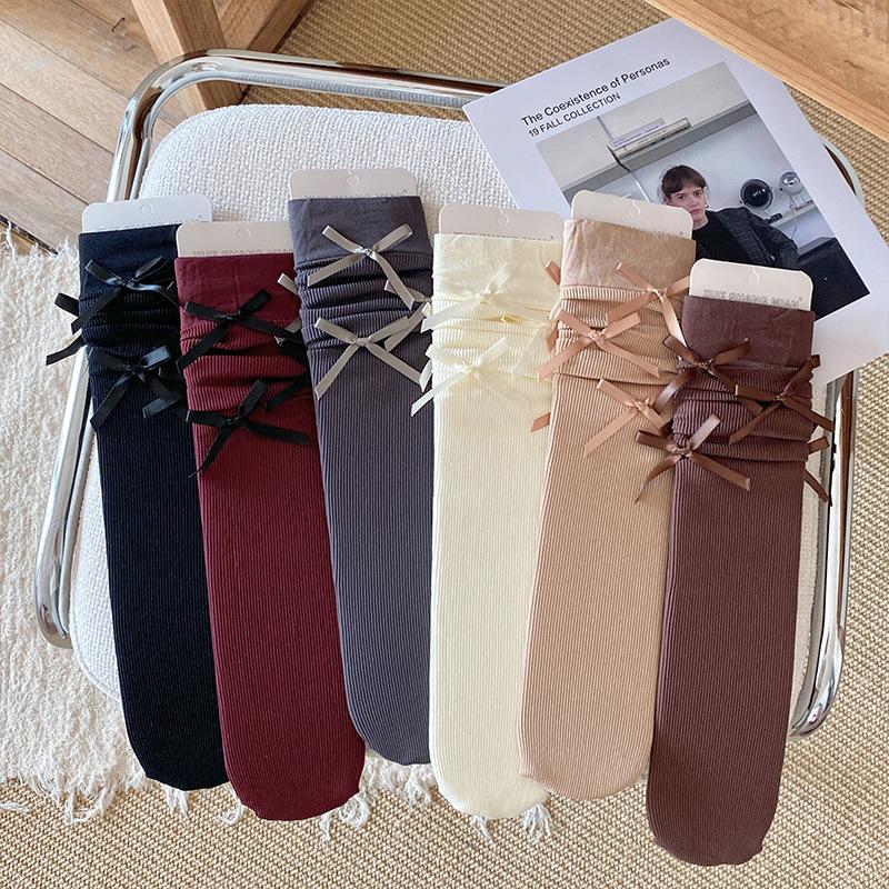

Ballet-style Calf Socks for Women, Spring and Autumn Velvet Knee-length Long Bow Lolita Compression Socks 1 pair чорний