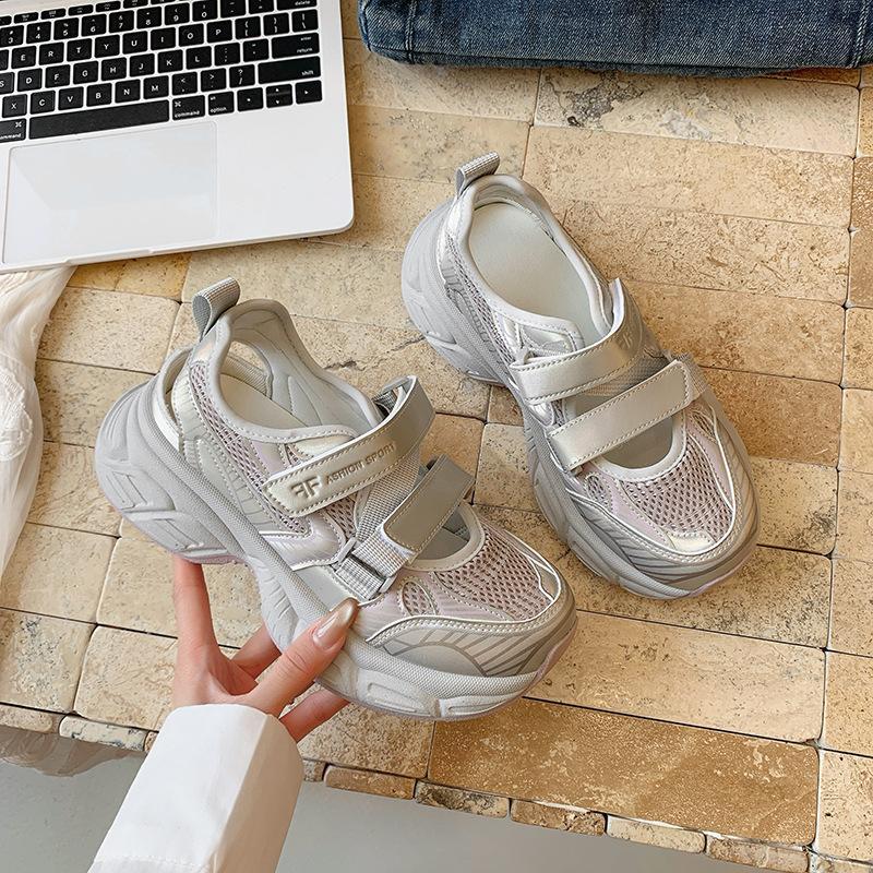 

Breathable thick-soled hollowed-out casual sports sandals women s summer new versatile mesh bag head sandals 35 розовый