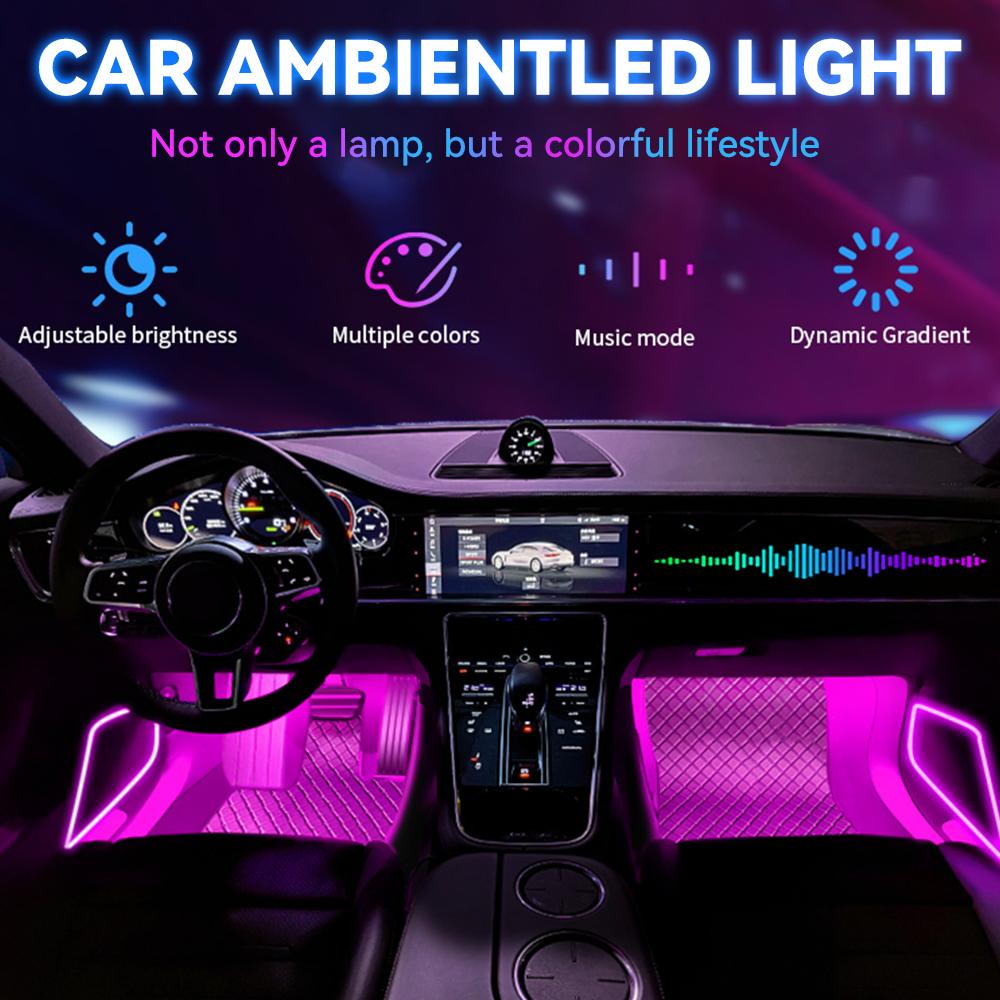 LED Car Atmosphere Decorative Lamp Backlight Remote App Music Control Auto RGB Ambient Lights Foot Strip Lighting Kit