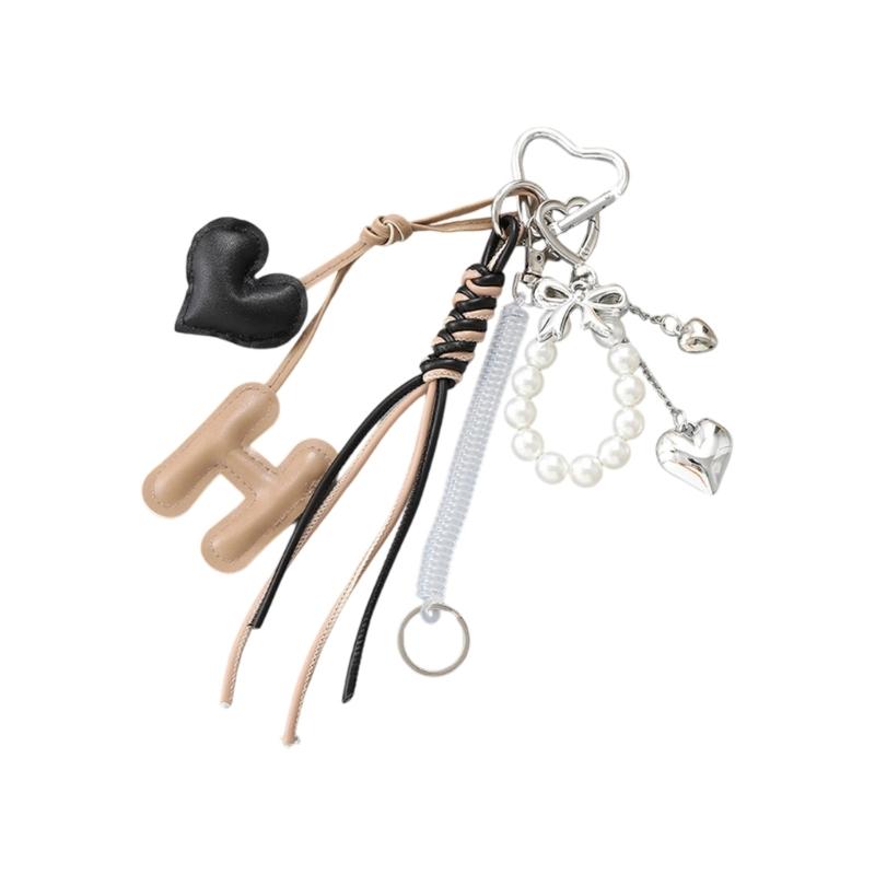 Cute Bag Charm Pendant Keyring Alphabets Heart Braided Rope Keychain Bag Charm for Backpack Purse Handbag Decoration