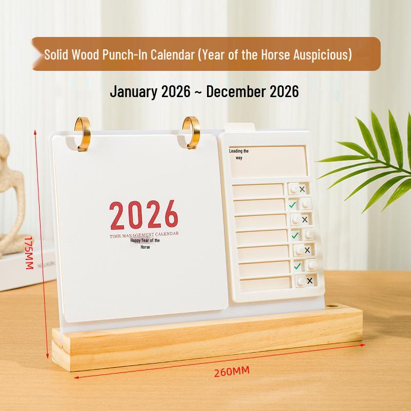 2026 Year of the Horse Wooden Desk Calendar with Custom Logo - Unique Punch Card Design for Business Office