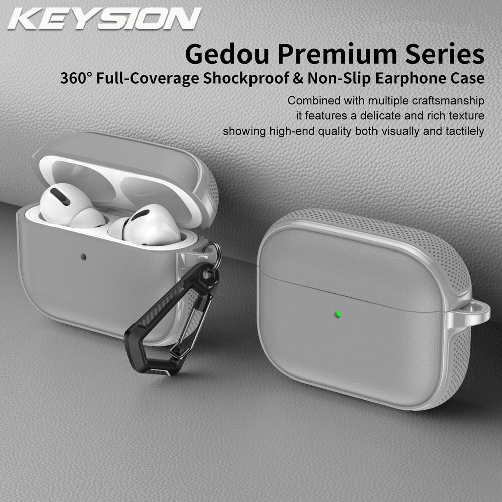 KEYSION Earphone Case for AirPods Pro 3 2 Leather Texture Soft TPU Silicone With Hook Shockproof Headphone Cover for AirPods 4