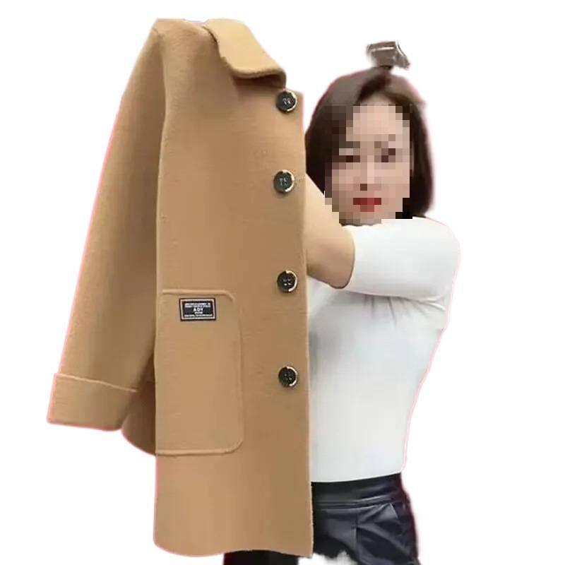 Women's Plus Size Woolen Coat - Autumn/Winter, Versatile, High-End Loose Fit for Middle-Aged & Elderly