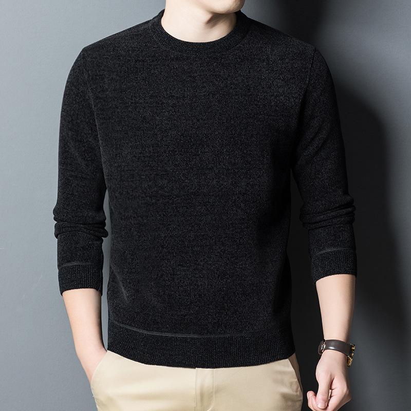 Winter Men's Plus Fleece Middle-aged and Elderly Thickened Dad Knitted Sweater Chenille Warm Top T-shirt Men's Clothing