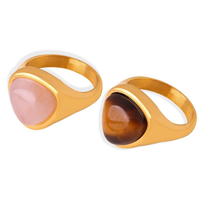 Vintage Edelstahl Tigerauge Stein Ring für Damen Türkisch Handgefertigt Einfacher Statement Ring Retro
