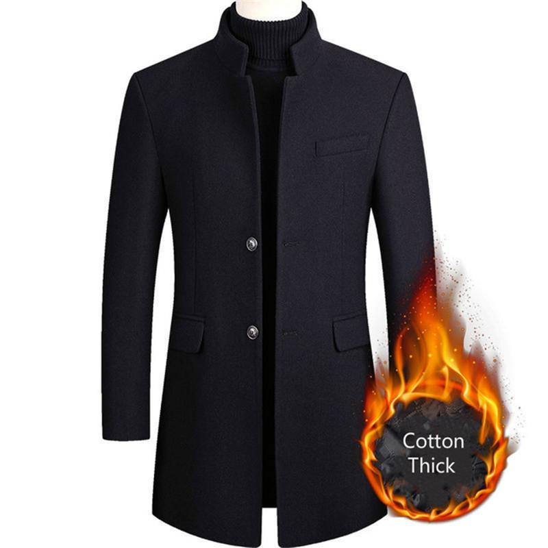 Winter Fashion Men Slim Fit Long Sleeve Cardigans Blends Coat Jacket Suit Solid Mens Long Woolen Coats