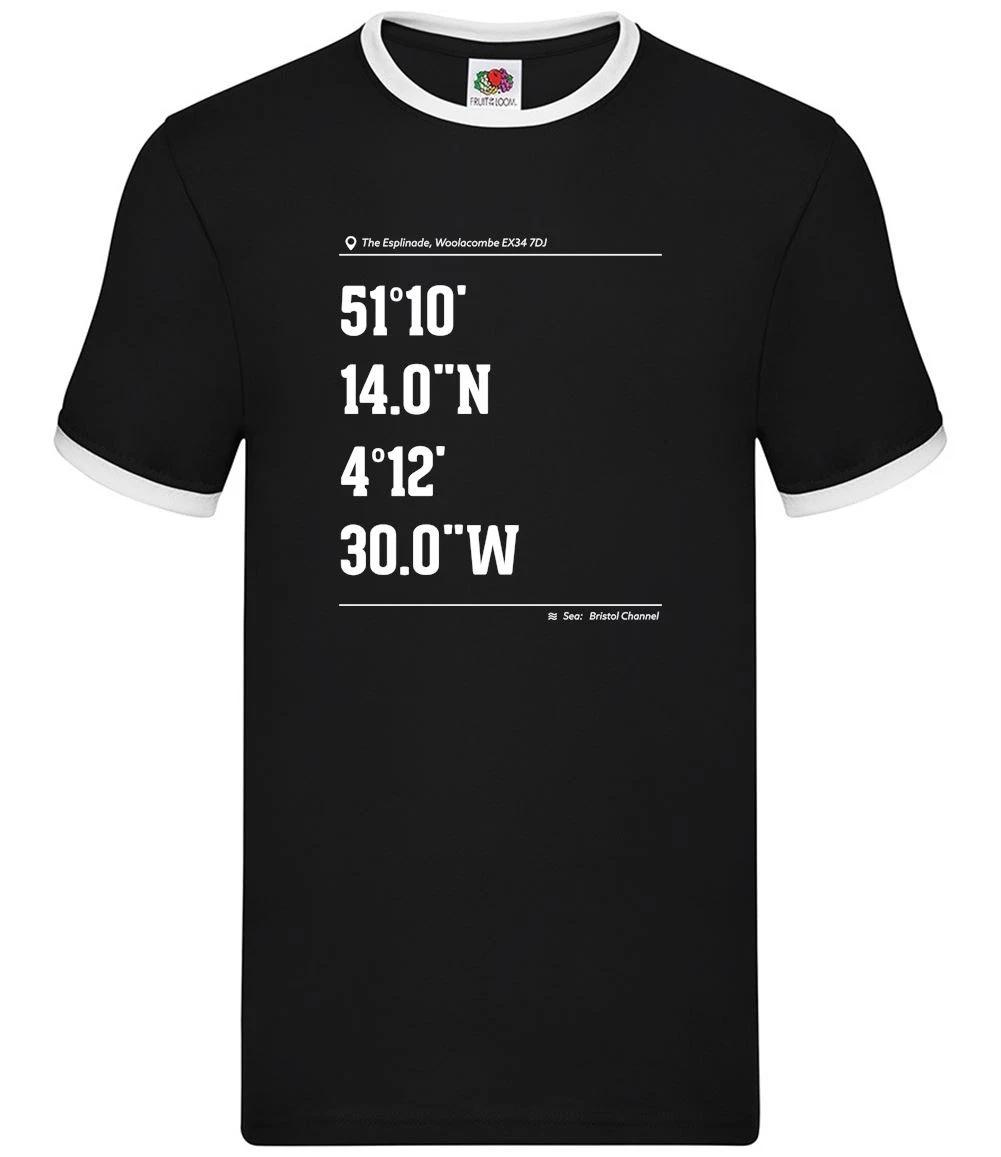 Surfing Coordinates Woolacombe - Mens Ringer - Surf Surfer Beach Board Sea S