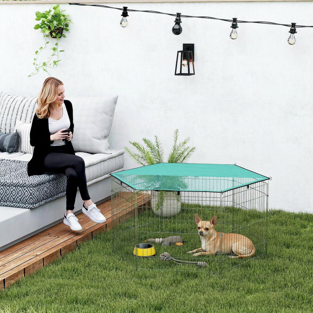 Faltbarer Draht-Hunde- und Welpenauslauf Ø120x60 cm mit wasserdichter Polyesterabdeckung
