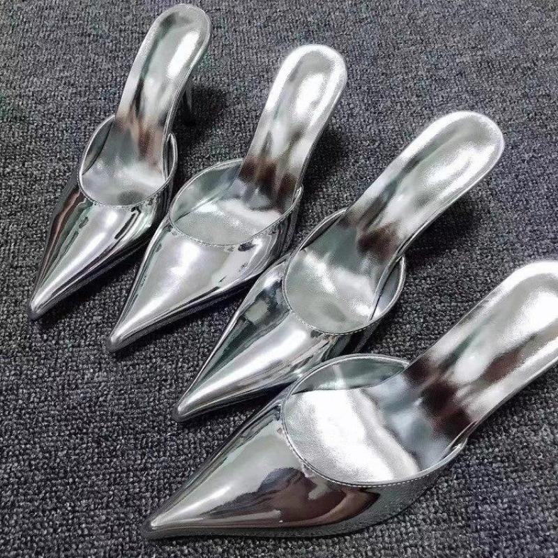 Fashion Sexy High Heels Shoes Woman Pointed Toe Mules Slippers Women Heeled Sandals 2025 Trend Summer Loafers Shallow Pumps Dress Slides