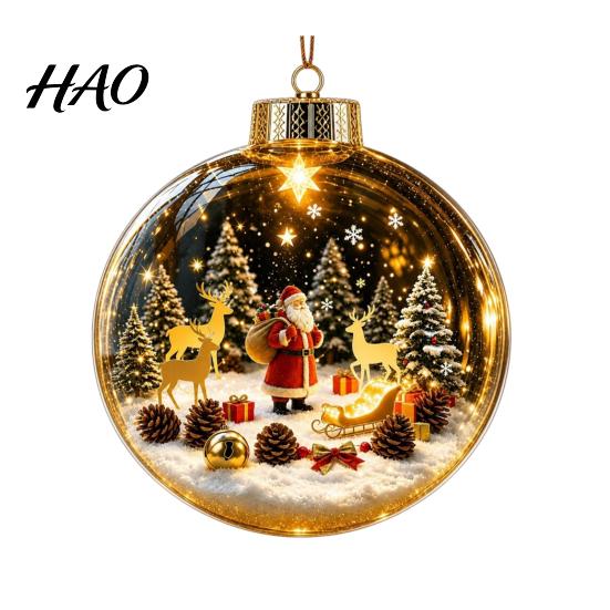 Warm Light Seasonal Ornaments Glowing Clear Christmas Ball Ornament, Up Story Decoration with LED Unique Holiday Souvenirs Light, Mini Scene Xmas Tree