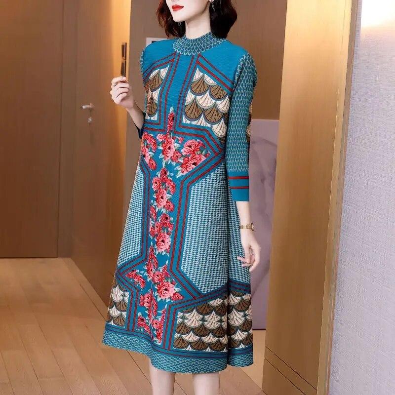 

Юбка-трапеция, женская полувысокая горловина, модная плиссированная юбка в стиле ретро, ​​новое свободное и облегающее платье весна/лето. XXL синий