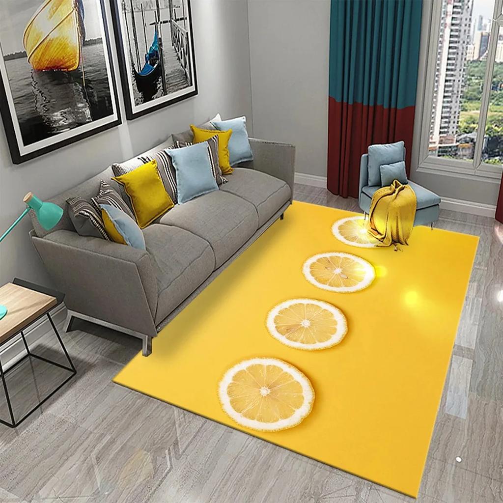 Yellow And Green Lemon Carpet Fresh Fruit Pattern Doormat Bathroom Kitchen Non-Slip Carpet Bedroom Living Room Decor