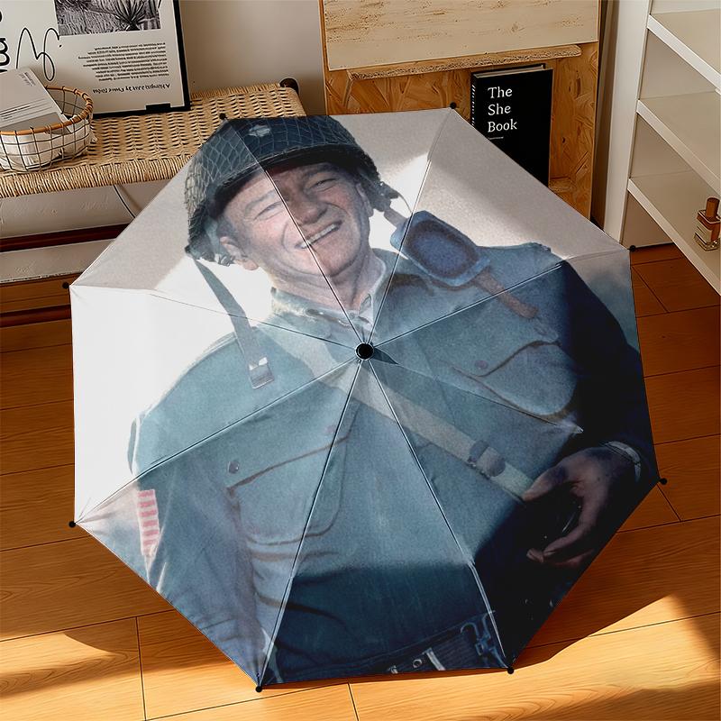 1pc Legendary John Wayne Umbrella Portable Folding Umbrella Iron Frame Hole Bone Structure Outdoor Home Umbrella