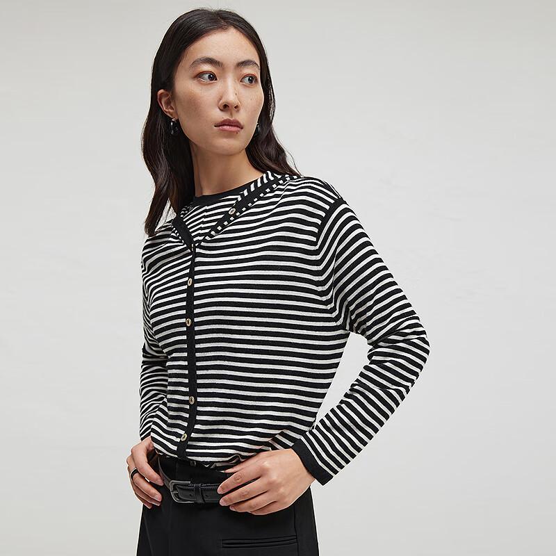 

Women s Striped Hooded 100% Wool Knit Cardigan S