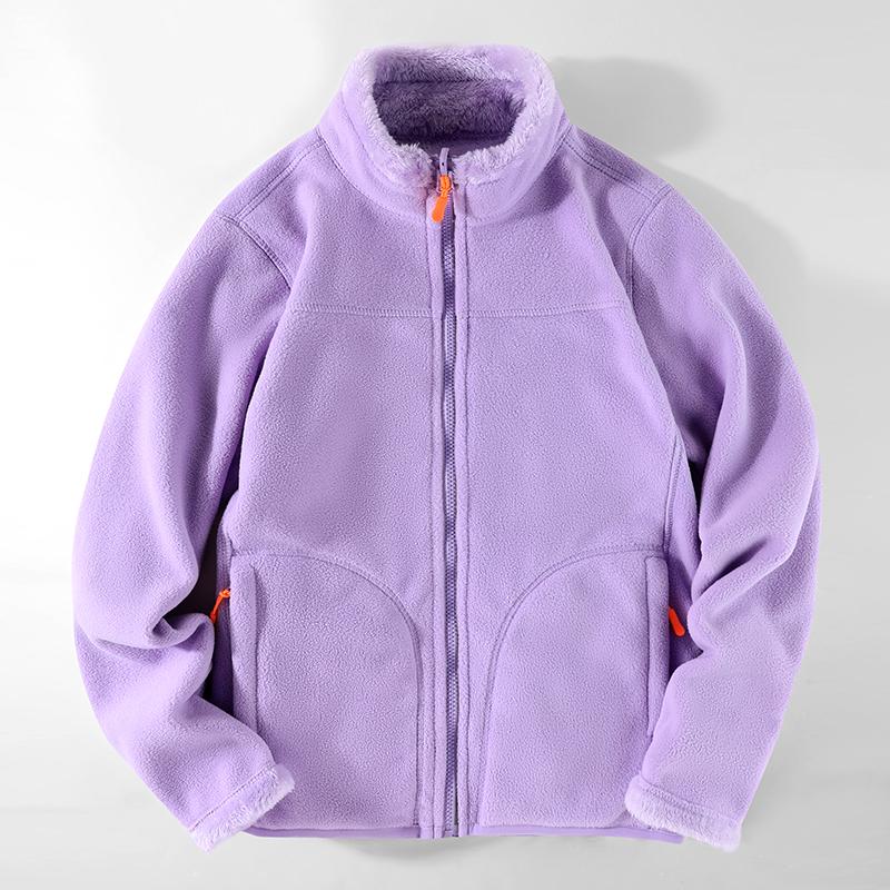 Reversible Fashion Fleece Jacket for Spring Autumn Unisex Couple Coral Fleece Polar Fleece Sherpa Wool Warm Blouse