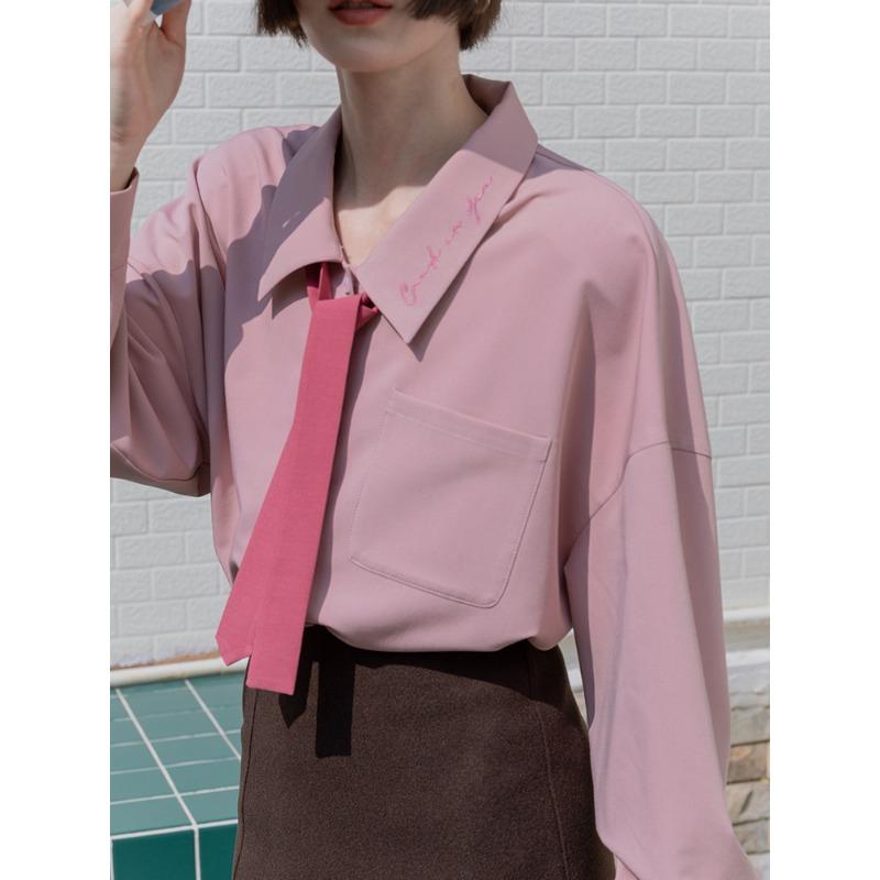 College Style Bokstavsbroderi Långärmad skjorta Dam Vår och höst Lös design Nisch blus Toppar