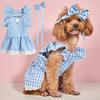 Sommer-Hundekleidung, Schleife, Kopfschmuck, Rüschenärmel, Spitzensaum, Pullover, elegante Verkleidung, weiches kariertes Kleid, Haustier-Katze, zweibeinige Kleidung, Welpenkostüm