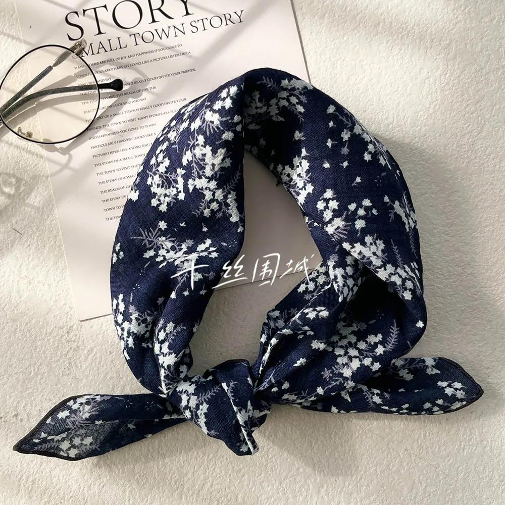 Silk Scarf Small Square Women'S Cotton And Linen Fresh Small Floral Encrypted Decorative Retro Headband Korean Version Exquisite