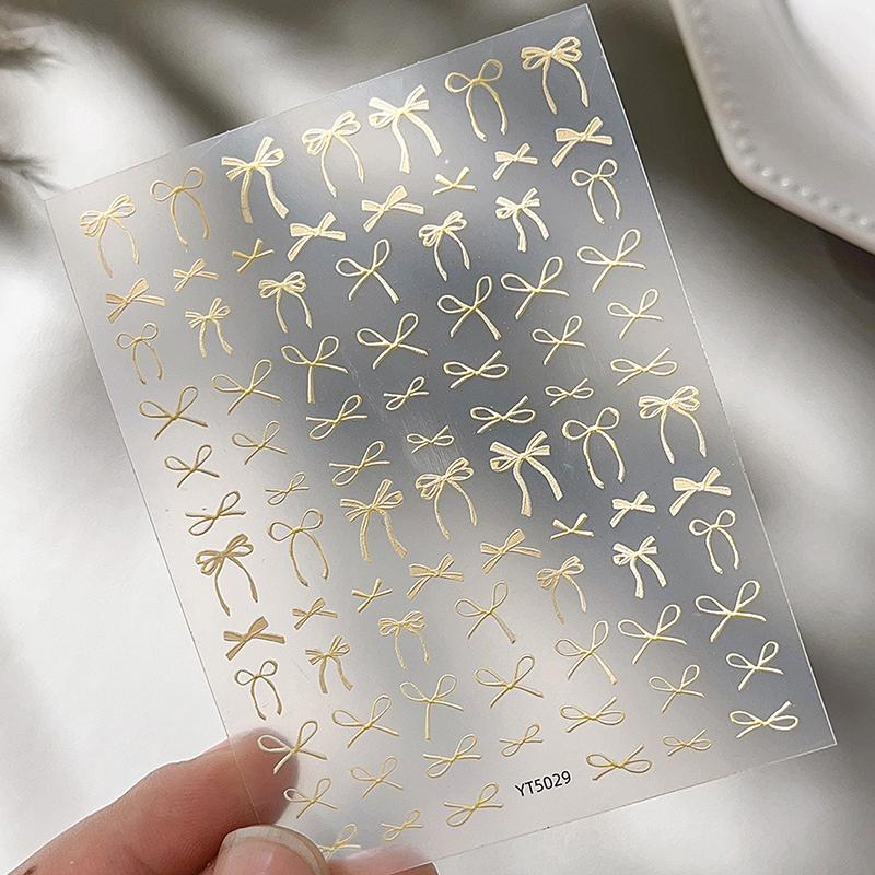 1 Folha Adesivos de Unha 3D Laço Y2K Colorido Fita Gravata Borboleta Adesivos Autoadesivos Sliders Folhas Para Manicure Decoração de Arte de Unha