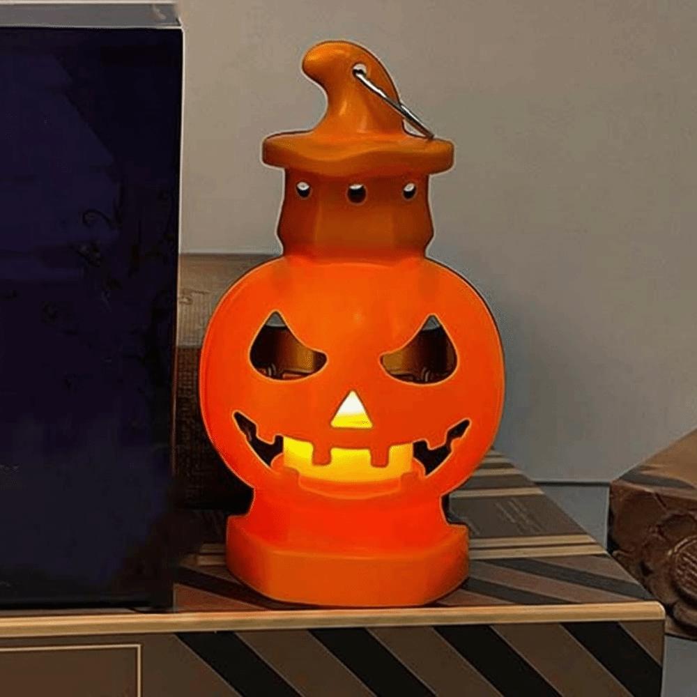 LED Glowing Pumpkin Lantern Double-Sided Button Cell Battery-Powered Halloween Light Portable Plastic Pumpkin Decor Desktop